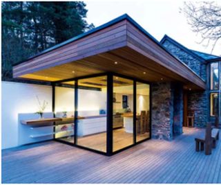 glass extension with overhang