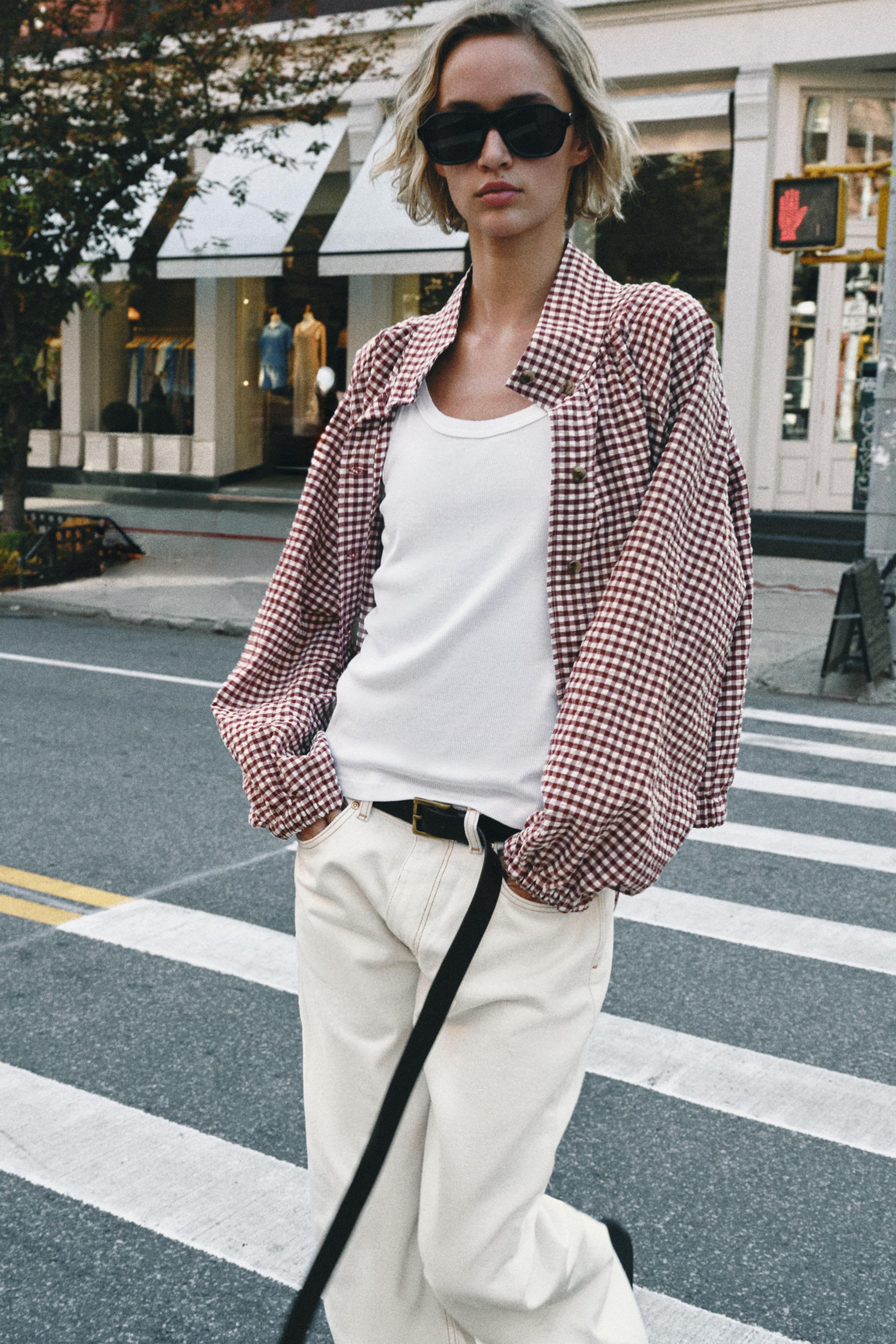 Check Jacket - Ecru / Maroon - Xs
