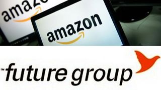 Logos of Amazon and Future Group
