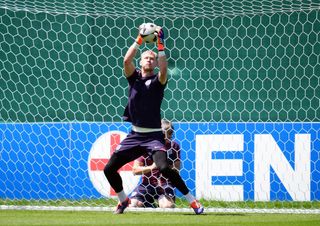 England goalkeeper Aaron Ramsdale trains at Euro 2024