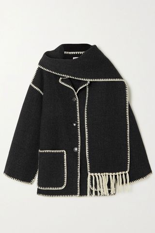 Toteme + Net Sustain Draped Fringed Wool-Blend Jacket