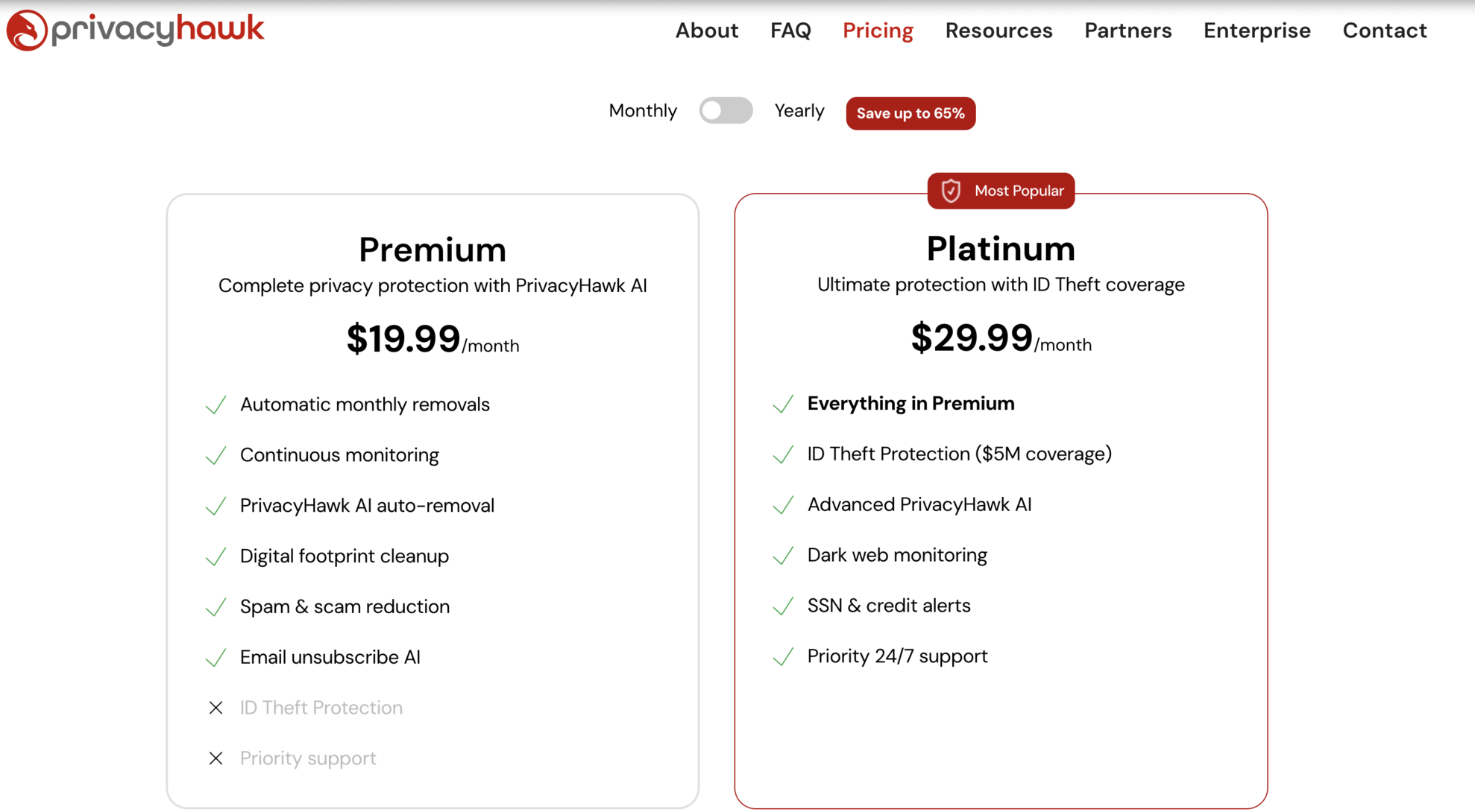 PrivacyHawk&amp;rsquo;s pricing plans