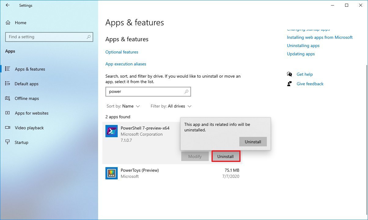 Windows 10 block PowerShell 7 by uninstalling