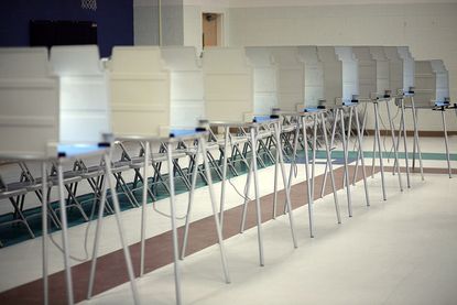 Empty voting booths.