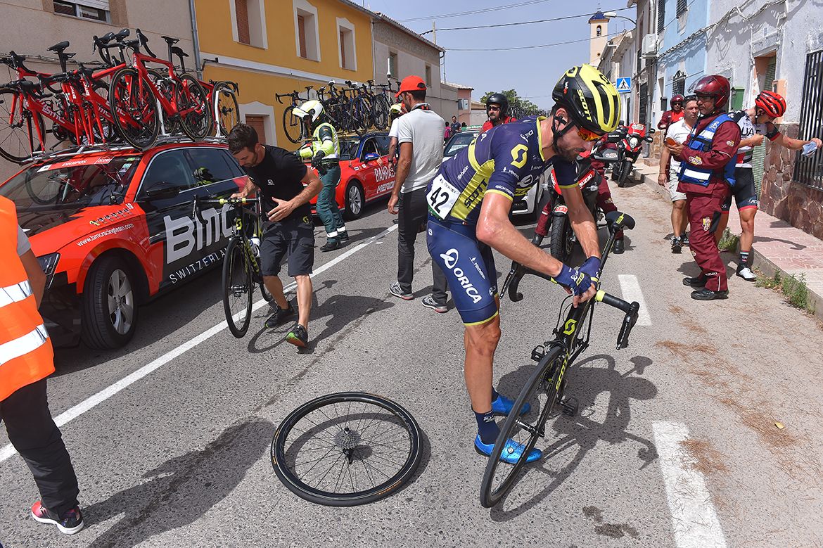 Sam Bewley after a crash on stage 8 of the Vuelta a Espa&ntilde;a