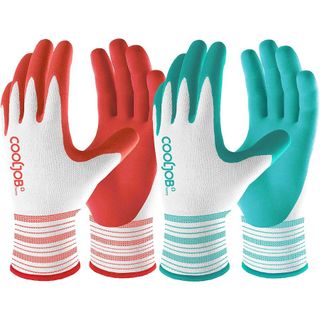 blue and red gardening gloves