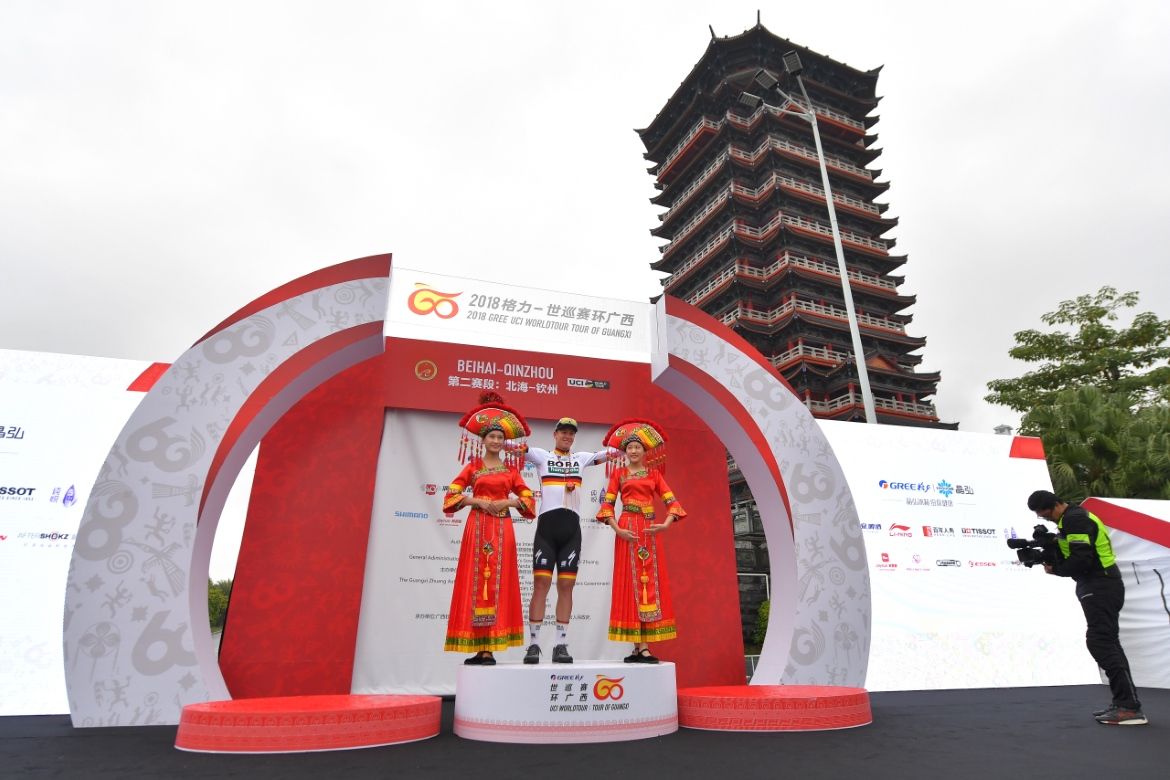 Pascal Ackermann (Bora-Hansgrohe) enjoys his moment on the podium