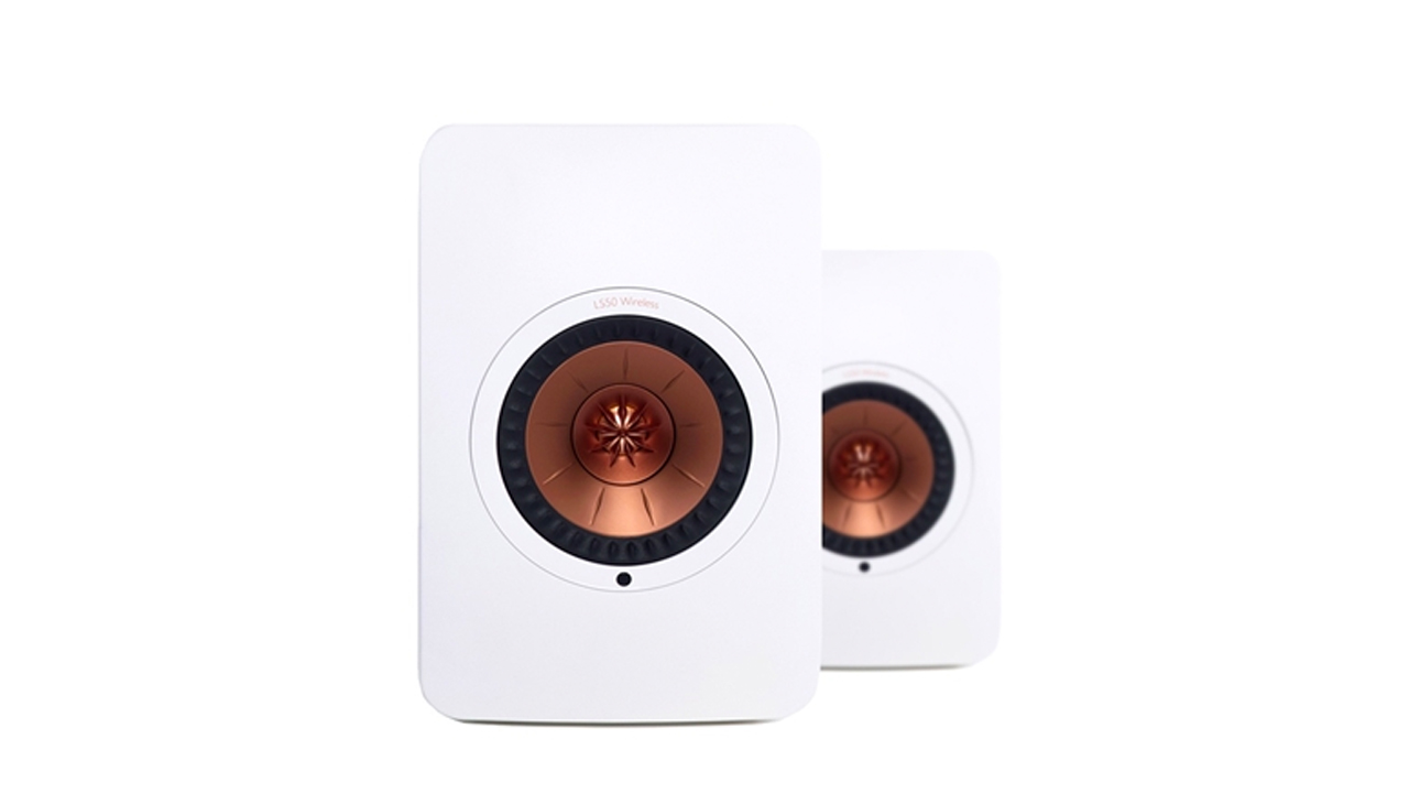 the KEF ls50 wireless bookshelf speakers in white