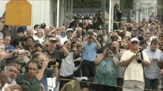 Crowd Awaits Endeavour at Johnson Space Center