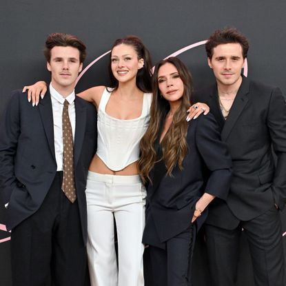 Cruz Beckham, Victoria Beckham and Nicola and Brooklyn Peltz Beckham at the premiere of 'Lola'