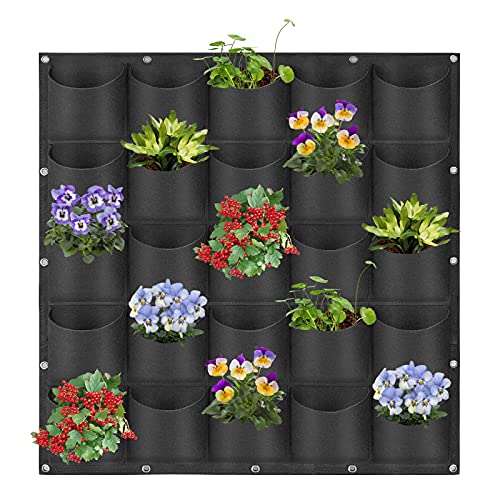 Whatwears Hanging Planter Bags, 25 Pockets Hanging Vertical Wall Mounted Planter Planting Grow Bag, Gardening Vertical Greening Flower Container Plant Pouch Storage Bags(1m&amp;times;1m, Black)