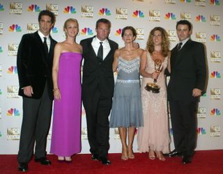 Cast members of "Friends" winner for Best Comedy Series at the 54th Annual Emmy Awards. L-R: David Schwimmer, Lisa Kudrow, Matthew Perry, Courteney Cox Arquette, Jennifer Aniston and Matt LeBlanc