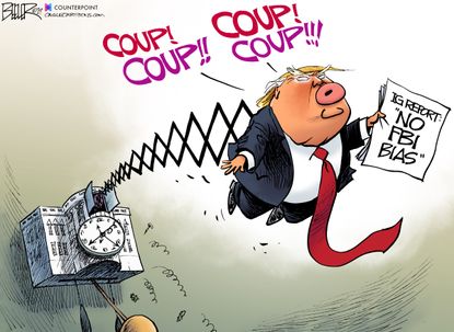 Political Cartoon U.S. Trump IG Report Coup Cuckoo Clock