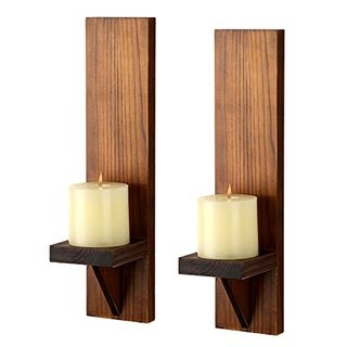 Ownmy Set of 2 Wooden Wall Candle Sconces Rustic Wall Mount Wooden Pillar Candle Sconces, Brown Farmhouse Wall Candle Sconces Hanging Wall Sconces Vintage Wall Candle Holders Decor for Living Room