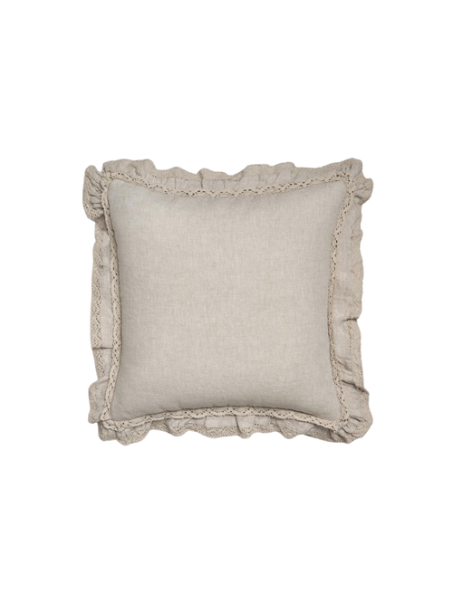 Linen Throw Pillow Cover With Lace Trim