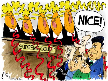 Political Cartoon U.S. Anthony Kennedy retirement Supreme Court Trump Erdogan Duterte Kim Xi
