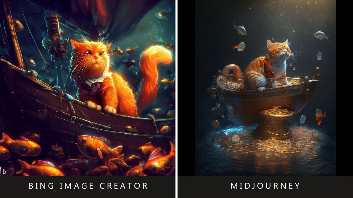 Bing Image Creator vs Midjourney: Cat pirate prompt.