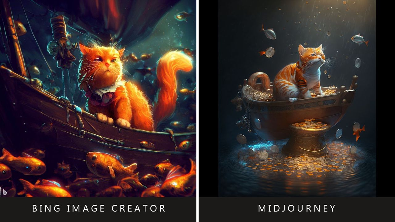 Bing Image Creator vs Midjourney: Cat pirate prompt.