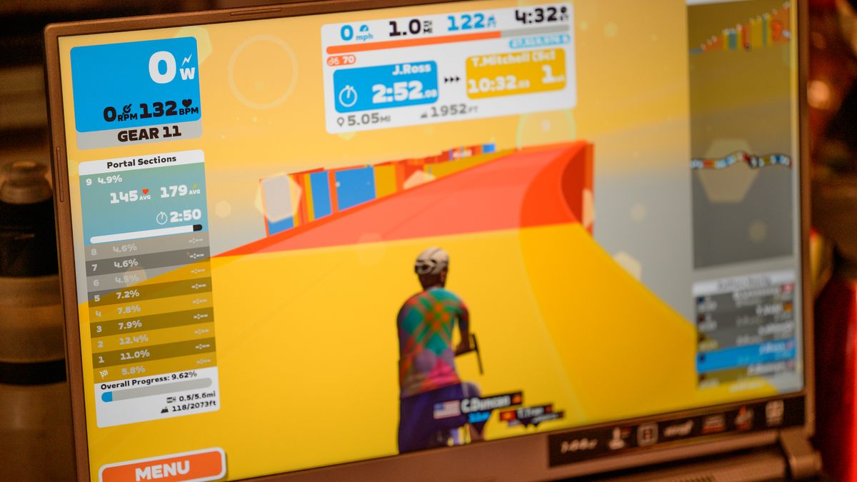Wahoo Kickr Core Zwift One with the screen showing the selected gear