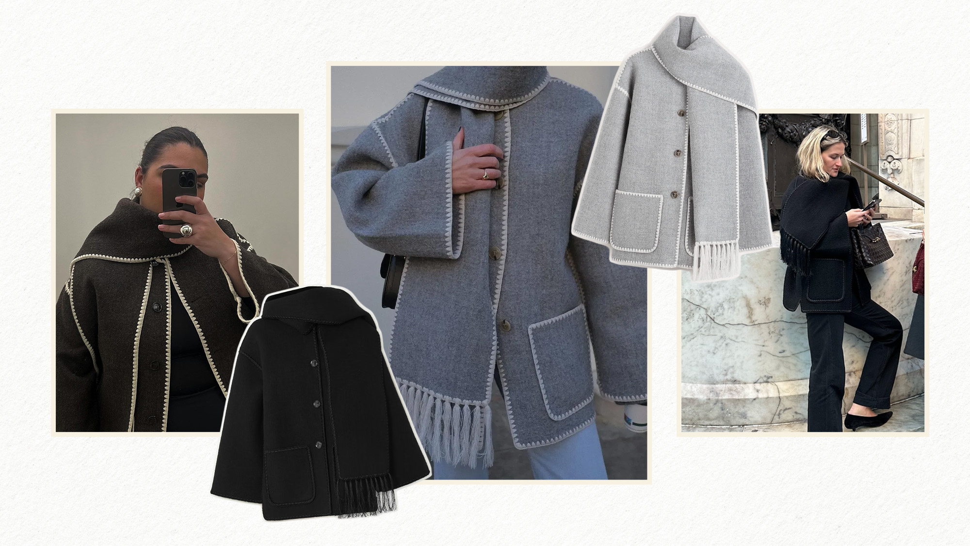 Who What Wear editors and influencers wearing the viral Toteme scarf coat.