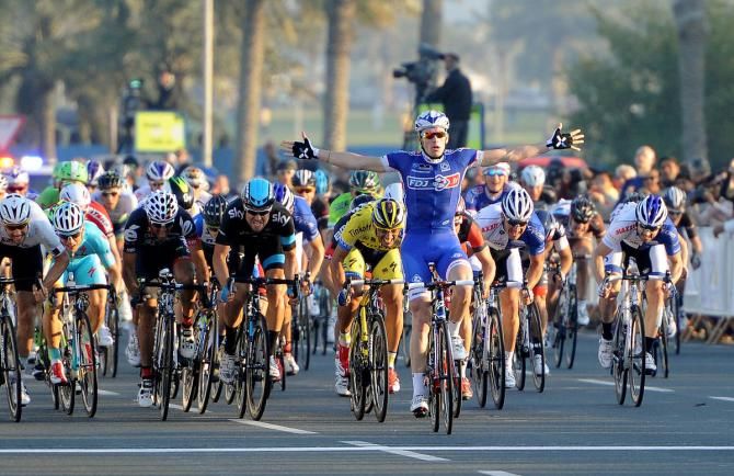 Arnaud D&eacute;mare (FDJ) repeats in the Doha Corniche