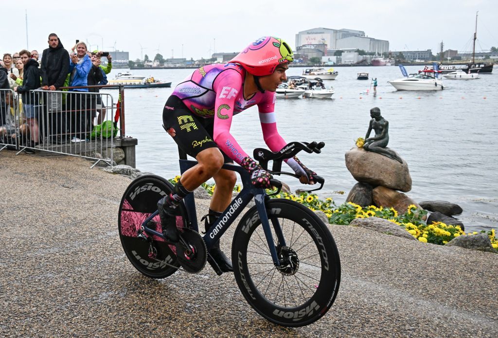 EF EducationEasypost teams Swiss rider Stefan Bissegger cycles past the Little Mermaid statue during the 1st stage of the 109th edition of the Tour de France cycling race 132 km individual time trial stage in Copenhagen on July 1 2022 Photo by AnneChristine POUJOULAT AFP Photo by ANNECHRISTINE POUJOULATAFP via Getty Images