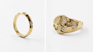 Gold faceted rings with diamonds
