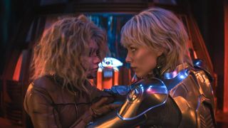 (from left) M3gan and Amelia (Ivanna Sakhno) in M3GAN 2.0 directed by Gerard Johnstone.