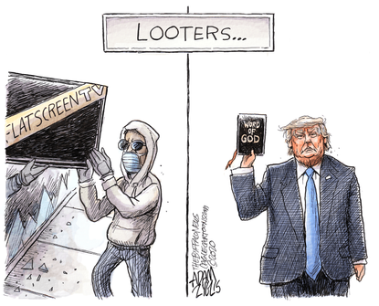 Political Cartoon U.S. Trump looters George Floyd Bible photo op