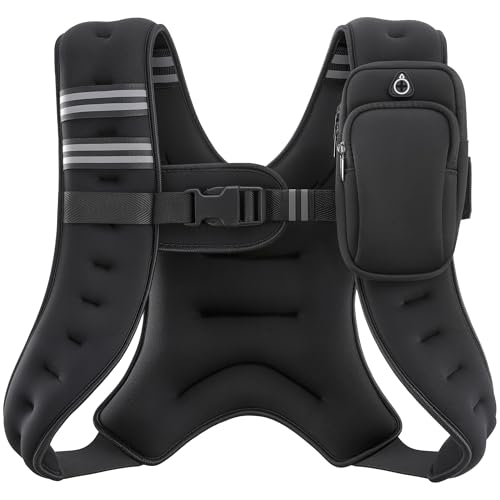 Zelus Weighted Vest, 6lb/8lb/12lb/16lb/20lb/25lb/30lb Weight Vest With Reflective Stripe for Workout, Strength Training, Running, Fitness, Muscle Building, Weight Loss, Weightlifting, Black(12 Lb)