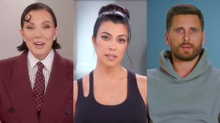 Kris Jenner and Kourtney Kardashian in confessionals for the Kardashians/Scott Disick in confessional for Flip It Like Disick (side by side image) 