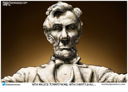 Editorial Cartoon U.S. Lincoln memorial malice towards none