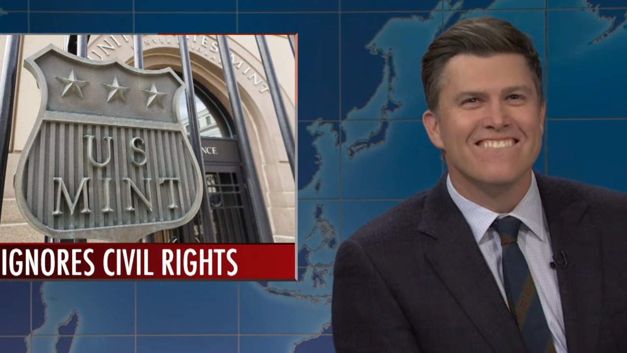 Colin Jost looks uncomfortable after being blindsided with a Joke Swap on SNL.