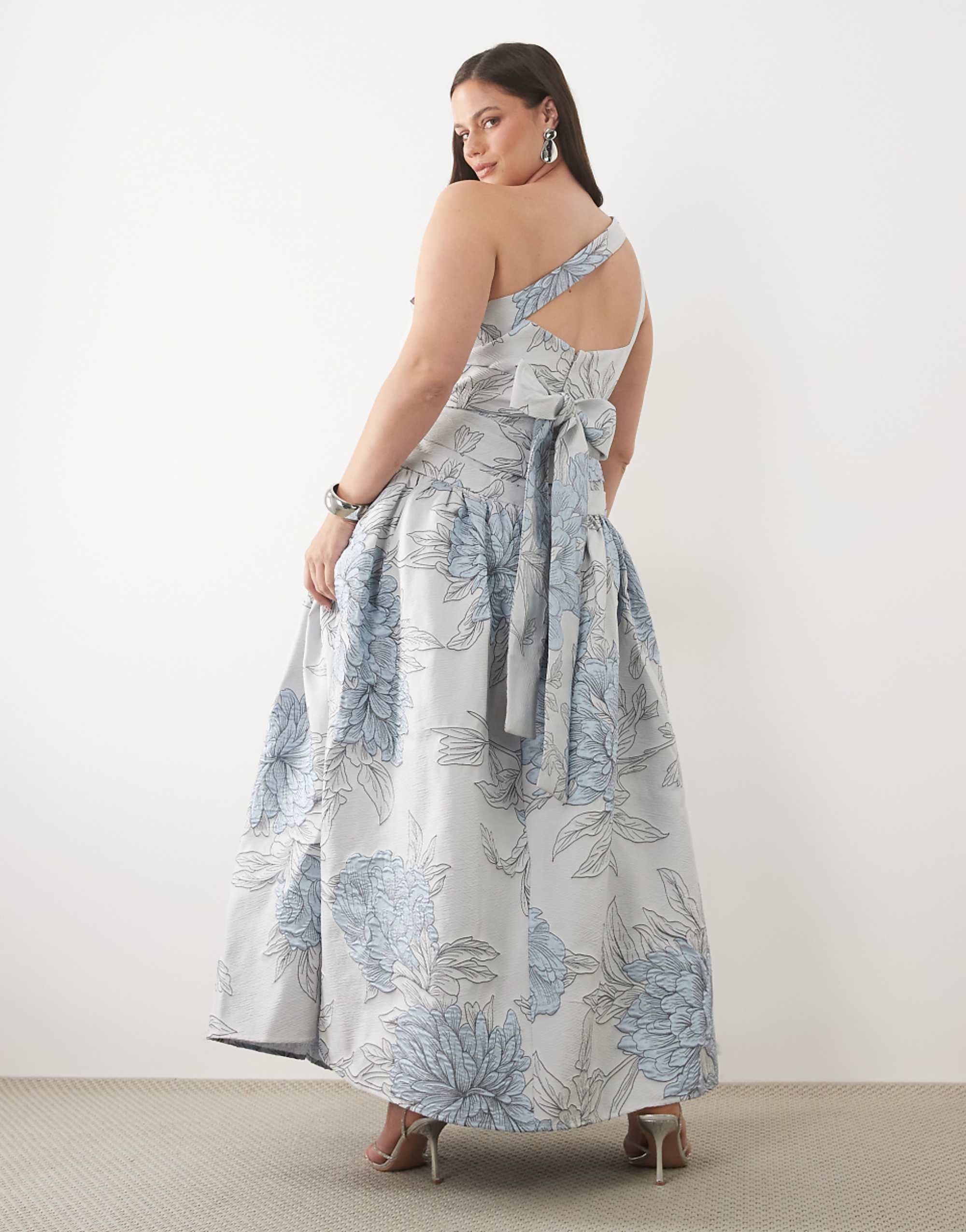 Asos Luxe Curve Jacquard Maxi Dress With One-Shoulder Detail