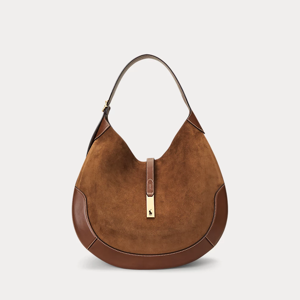Polo Id Suede Leather Large Shoulder Bag