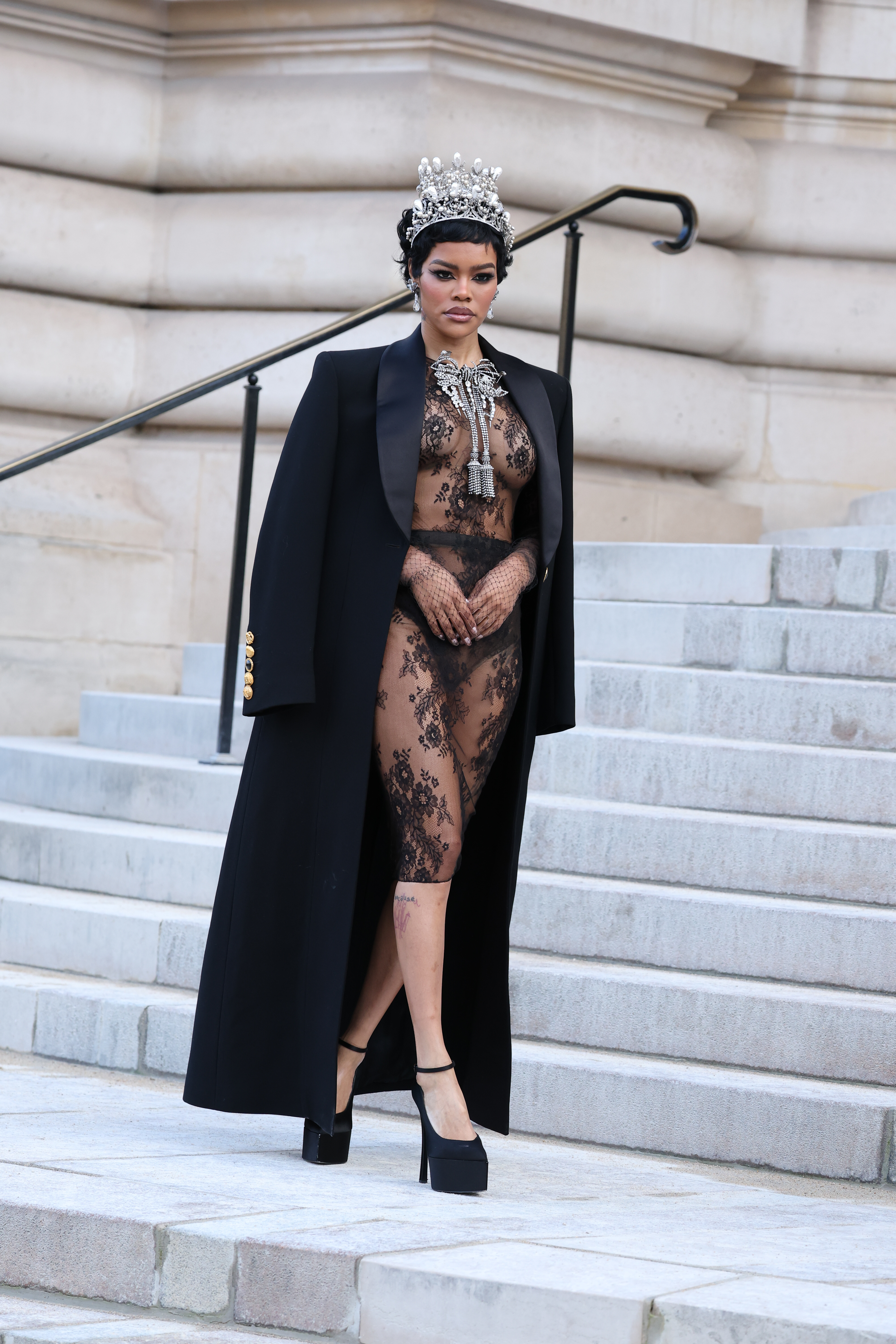 Teyana Taylor wore sheer skirt set to the Schiaparelli Spring 2026 Couture show