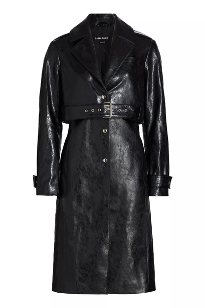 Lamarque Katija Faux-Leather Single-Breasted Trench Coat