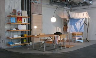'Kink' furniture by Osko Deichmann (shelf, table, chairs and lamp)
