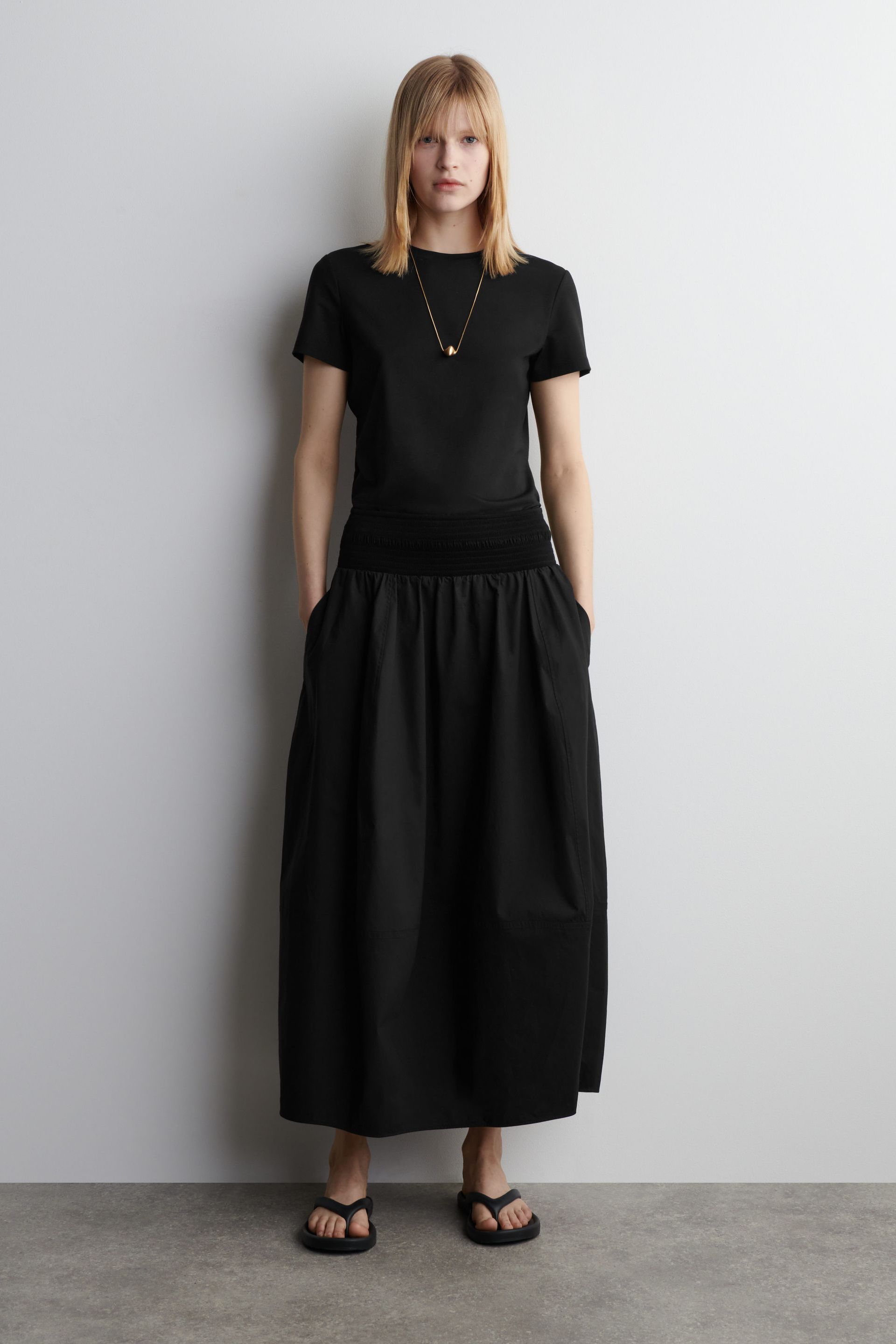 Smocked Panelled Midi Skirt