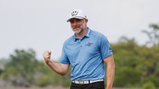 Englishman David Skinns celebrates winning the Club Car Championship at The Landings Golf & Athletic Club on March 26, 2023