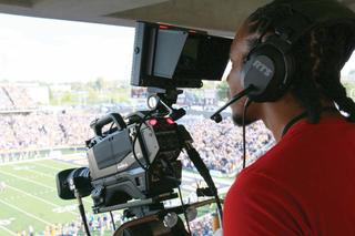 A Hitachi Z-HD6000 camera captures the action at the Glass Bowl football stadium at the University of Toledo.