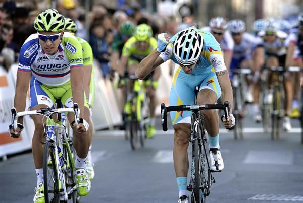 Jacopo Guarnieri (Astana), left, led out the sprint but was pipped at the line by Peter Sagan.