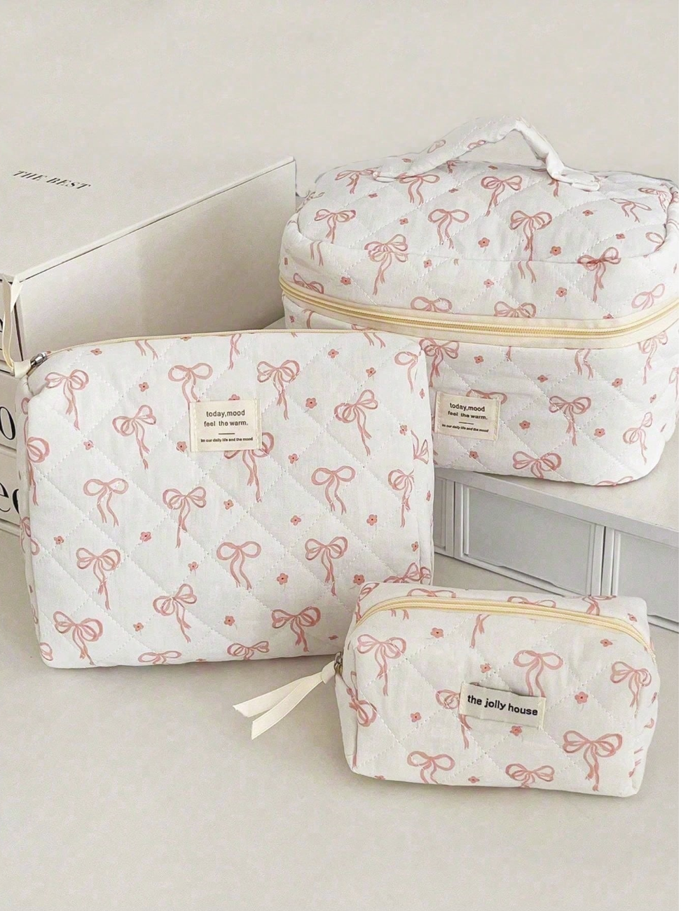 SHEIN, 3-Piece Pink Bow Makeup Bag Set (Was $6)