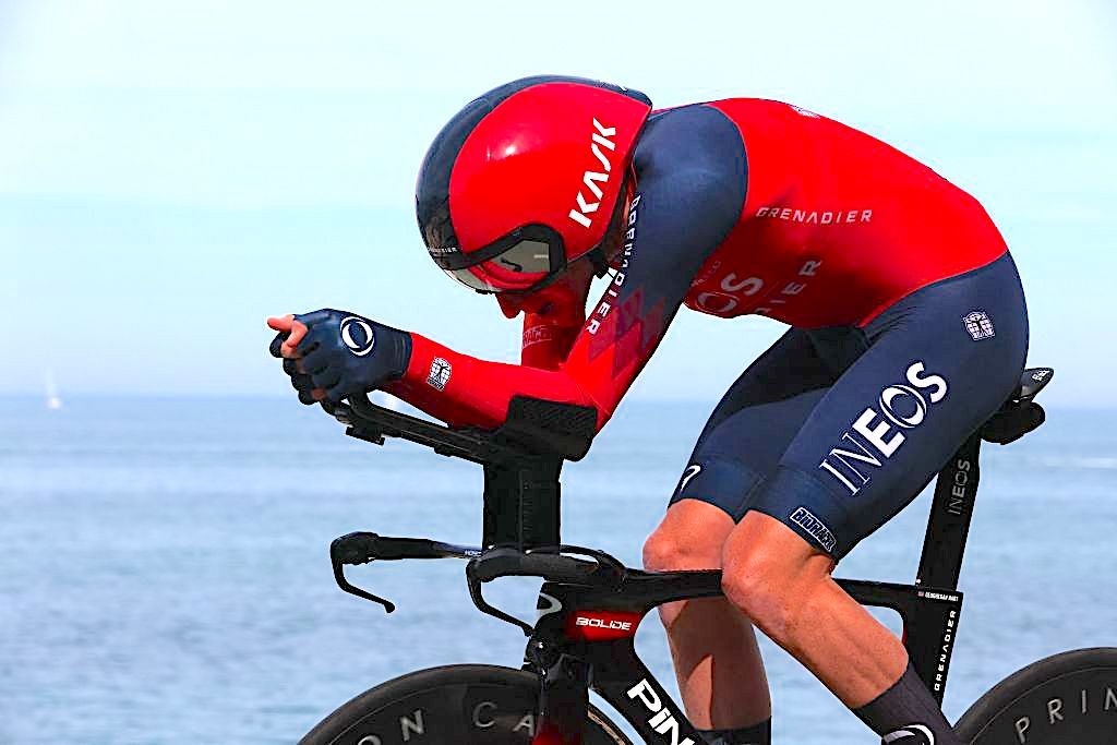 INEOS Grenadiers's British rider Tao Geoghegan Hart rides along the Costa dei Trabocchi during the first stage of the Giro d'Italia 2023 cycling race, a 19.6 km individual time trial between Fossacesia Marina and Ortona, on May 6, 2023. (Photo by Luca Bettini / AFP) (Photo by LUCA BETTINI/AFP via Getty Images)