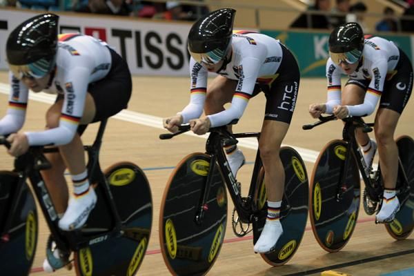 Germany en route to bronze in the women's team pursuit.
