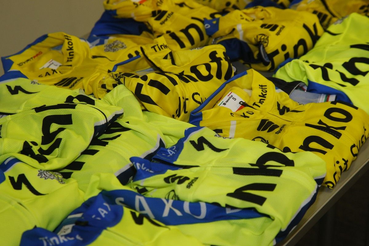 Team kit is laid out for the riders