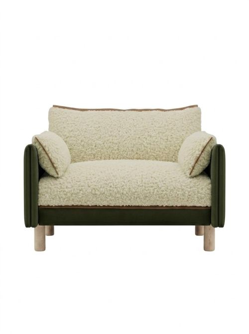 Cozy Cream Fleece and Dark Green Velvet 1.5 Seater Sofa