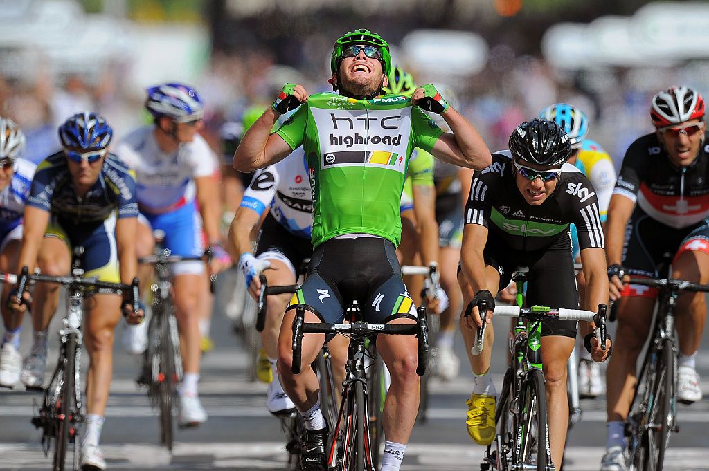 Cycling : 98th Tour de France 2011 / Stage 21
Arrival / CAVENDISH Mark (GBR) Green Jersey / Celebration Joie Vreugde / HAGEN Edvald Boasson (NOR)/
Pinerolo - Galibier Serre-Chevalier 2645m (200,5Km)/
Ronde van Frankrijk / TDF / Etape Rit /(c) Tim De Waele