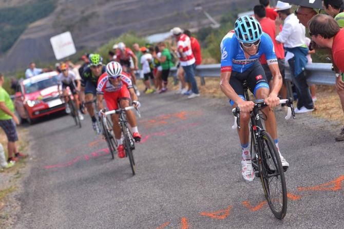 Ryder Hesjedal (Garmin-Sharp) gets a small gap on the breakaway