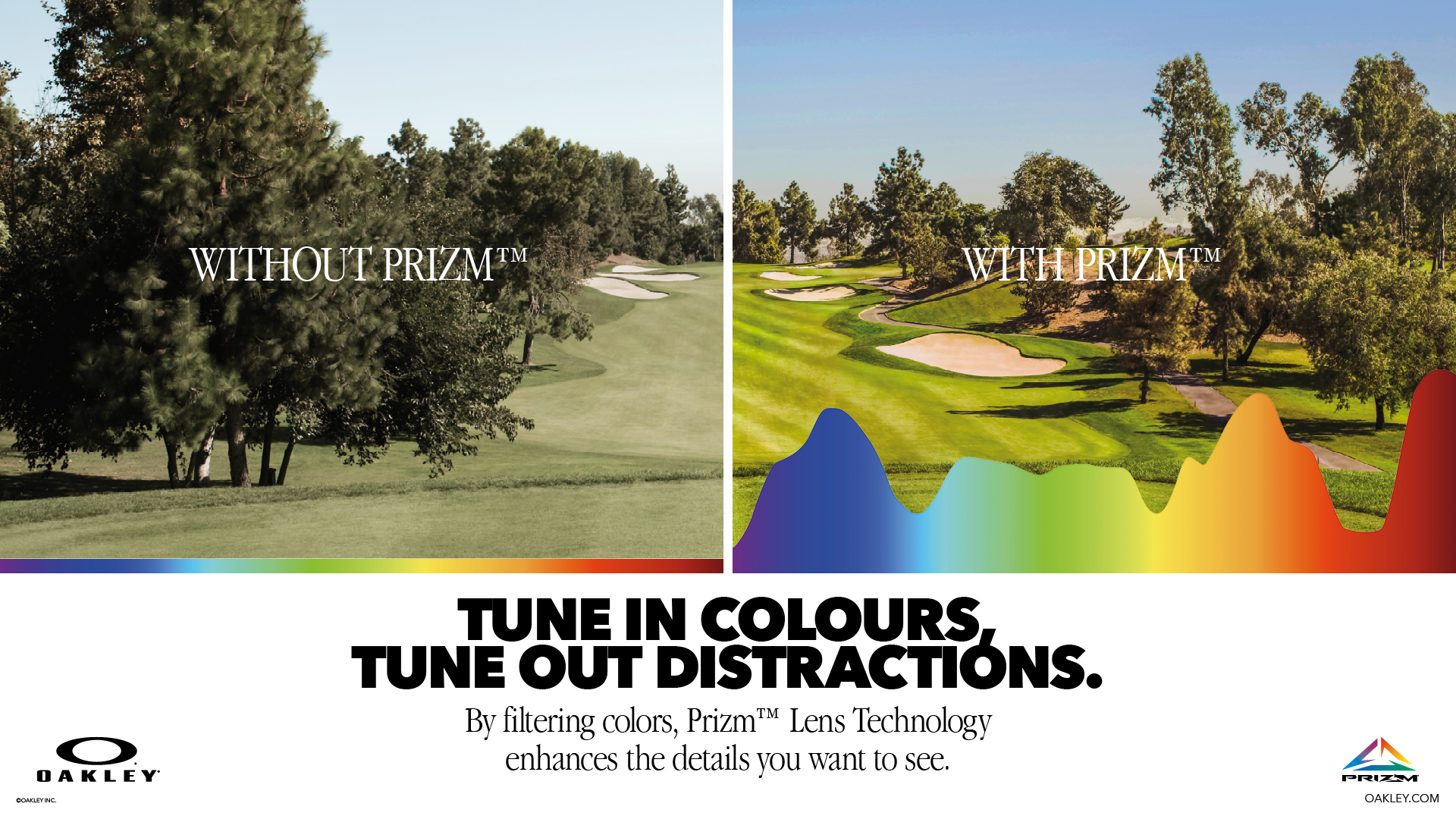 A graphic showing views with and without Oakley prizm sunglasses